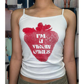 Bxoxo Y2K Streetwear Punk American Retro Harajuku Hot Girls Sleeveless Suspender Hip Hop Cute Strawberry Pattern Print Sexy Slim Tops